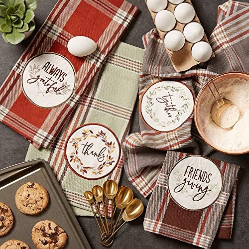 DII Thanksgiving Fall Kitchen Towels Collection Decorative Embellished Dish Towel Set, 18x28, Cozy Picnic Plaid, 4 Count (Pack of 2) - Image 6