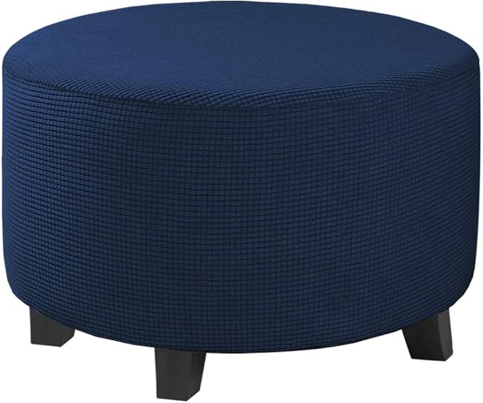 H.VERSAILTEX Ottoman Cover Stretch Ottoman Slipcover Round Ottoman Storage Cover Folding Stool Covers Furniture Protector Cover for Footrest Ottoman Fit Dia 20" - 23", Navy