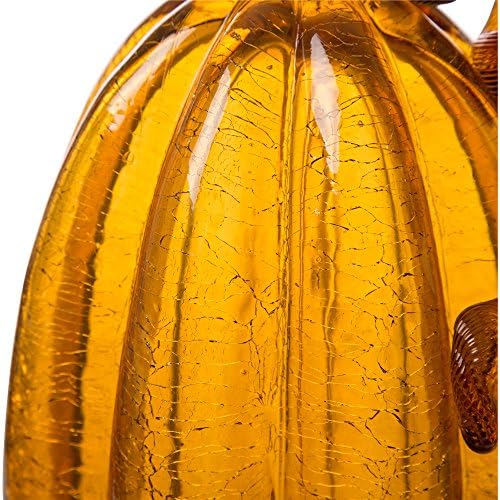 Glitzhome Hand Blown Glass Pumpkins Tabletop Home Decors for Fall Harvest Thanksgiving Decors, 9" H, Amber - Image 3