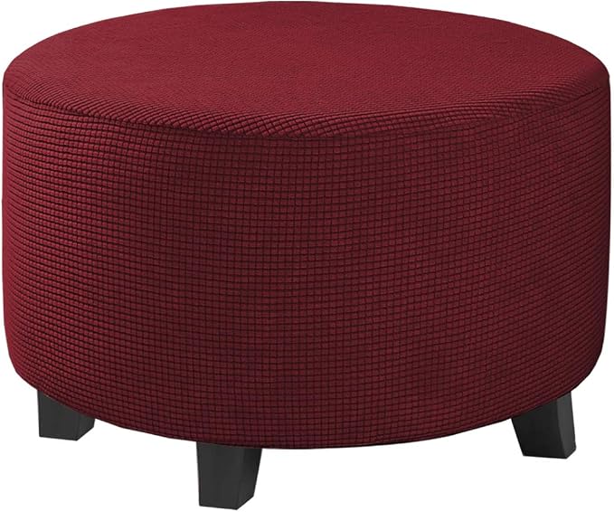 H.VERSAILTEX Ottoman Cover Stretch Ottoman Slipcover Round Ottoman Storage Cover Folding Stool Covers Furniture Protector Cover for Footrest Ottoman Fit Dia 30" - 41", Burgundy Red