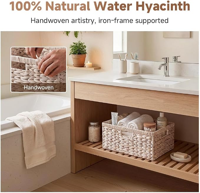 StorageWorks Large Wicker Baskets for Storage,White Wicker Baskets,1-Pack | Hyacinth Baskets for Decor,Wicker Storage Baskets for Shelves,Decorative Basket,Shelf Baskets for Organizing,16½" x 13" x 7½"