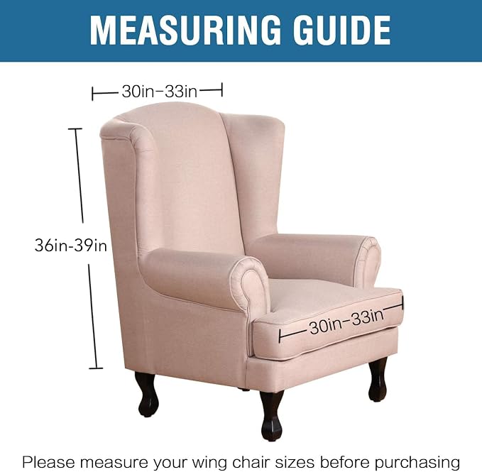 H.VERSAILTEX 2 Piece Stretch Jacquard Wingback Chair Covers Slipcovers Wing Chair Covers (Base Cover Plus Seat Cushion Cover) Furniture Covers for Wingback Chairs, Form Fitted Thick Soft, Burgundy