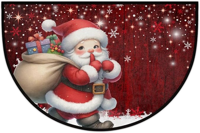 Santa Claus Half Round Door Mat Semi Moon Rug Fireplace Carpet Area Rugs | Christmas Santa Claus Non Slip Absorbent Half Circle Mat Carpet for Indoor Outdoor Patio Kitchen Bathroom Entryway Home Decor