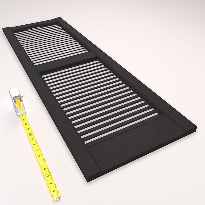 12"W x 80"H Lifetime Vinyl, Standard Cathedral Top Center Mullion, Open Louver Shutters, w/Installation Shutter-Lok's & Matching Screws (Per Pair), Musket Brown