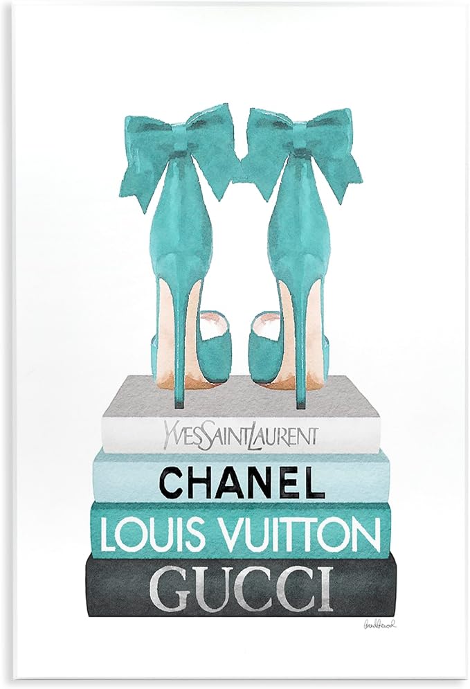 Stupell Industries 'Turquoise Bow Heels on Books'| Wall Plaque Art | Stupell Industries | 10 x 15 Inches, Easy to Hang and Sturdy, Made in USA, by Amanda Greenwood