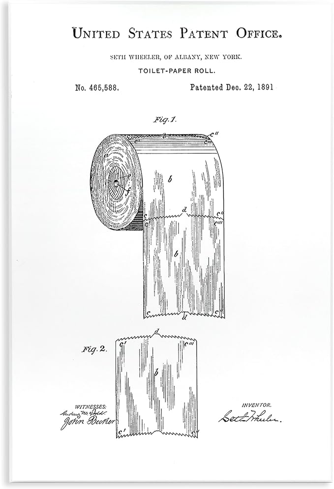'Toilet Paper Roll Vintage Patent Minimal'| Wall Plaque Art | Stupell Industries | 10 x 15 Inches, Easy to Hang and Sturdy, Made in USA, by Studio W