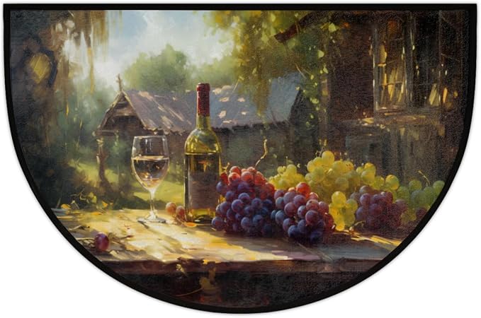 Farm Grape Wine Half Round Doormat Washable Semi Circle Area Rug Non Slip Absorbent Half Moon Rugs for Indoor Outdoor Kitchen Bathroom Bedroom Living Room Fireplace Floor Carpet Decor