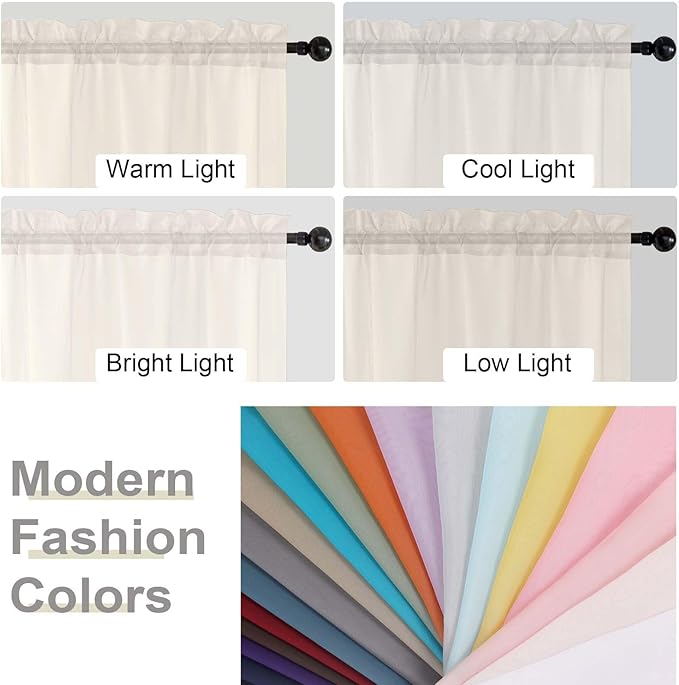 Kitchen Curtains 24 Inch Length Tier 2 Pieces, Cream Sheer Curtain Solid Soft - Image 5