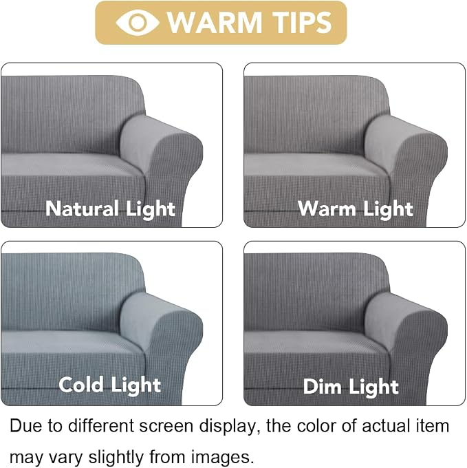 H.VERSAILTEX Sofa Cover 2 Piece Stretch Couch Covers for 3 Cushion Couch Sofa Slipcover Protector Cover with Individual Seat Cushion Cover Suit for T Cushion/Box Cushion (Sofa 72"-88", Dove)