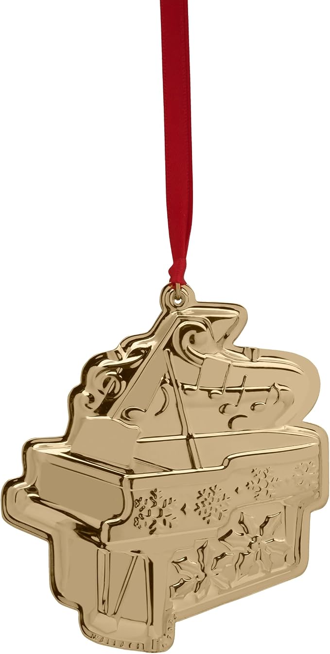 Wallace Gold-Plated Piano Ornament 2025-4th Edition Annual Collectible Holiday Ornament for Music Lovers, Handcrafted in USA, Comes with Gift Box, Ribbon and Velvet Pouch