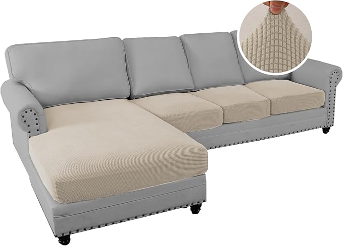 H.VERSAILTEX Sectional Couch Covers 4 Pieces Sofa Seat Cushion Covers L Shape Separate Cushion Couch Chaise Cover for Both Left/Right Sectional Couch (Seat Only: 1 Chaise + 3 Sofa, Island Fossi)