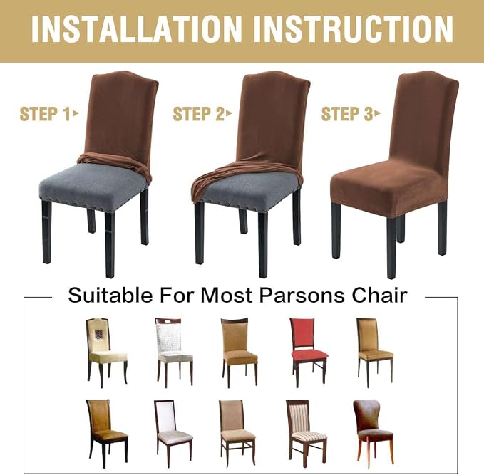 H.VERSAILTEX Velvet Dining Chair Covers Stretch Chair Covers for Dining Room Set of 2 Parson Chair Slipcovers Chair Protectors Covers Dining, Soft Thick Solid Velvet Fabric Washable, Caramel Cafe
