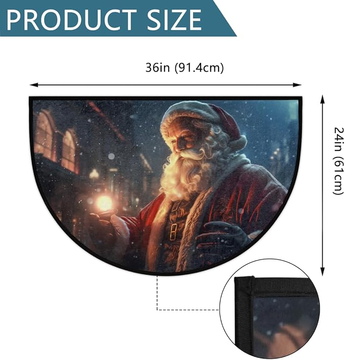 cfpolar Christmas Santa Claus Xmas Half Round Door Mat Outdoor Entrance Large 24"x36" Half Circle Welcome Entrance Way Mat Semi Circular Front Door Mat Area Rug for Garage, Patio, High Traffic Areas