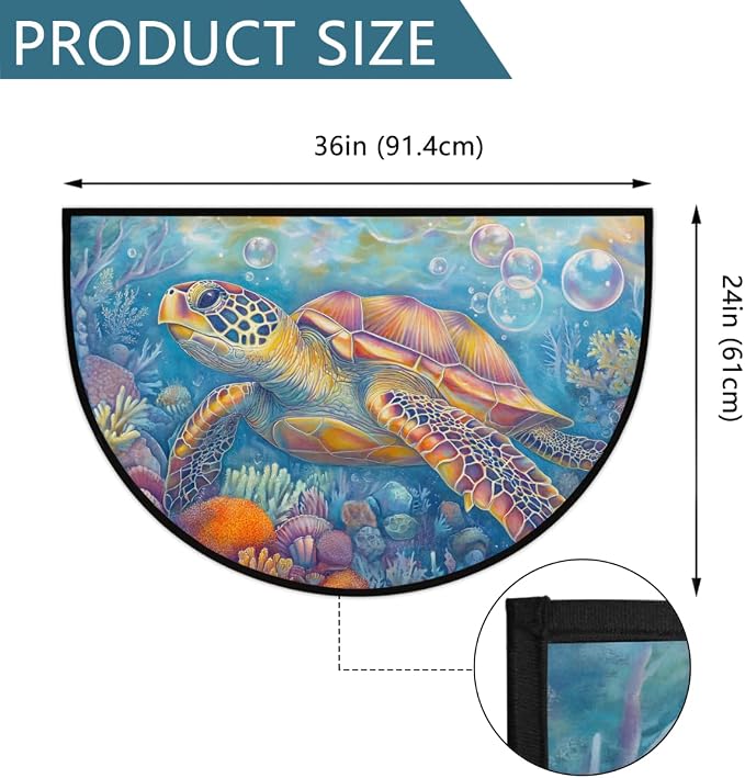 cfpolar Ocean Summer Sea Turtle Half Round Door Mat Indoor Entrance Half Circle Area Rug Semi Circular Door Mat Half Moon Rug for Floor Bathroom Living Room Bedroom Kitchen Fireplace 24"x36",A-09