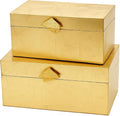 Vintiquewise Set of 2 Decorative Wooden Storage Boxes with Gold Accent – Boxes for Keys, Jewelry, Makeup, Accessories, Crafts, Gadgets, Home Office, Living Room, Bedroom & Entryway Décor, Gold