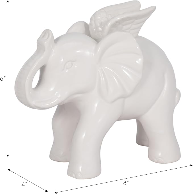 Sagebrook Home Ceramic 7" Elephant Angel Figurine, White