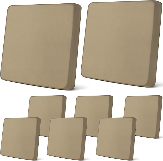 Newwiee 8Pcs Patio Cushion Covers Stretch Outdoor Cushion Cover Replacement for Patio Furniture Sofa Couch Slipcovers, Soft Flexibility Washable Furniture Protector(Waterproof Pure,Khaki Yellow)