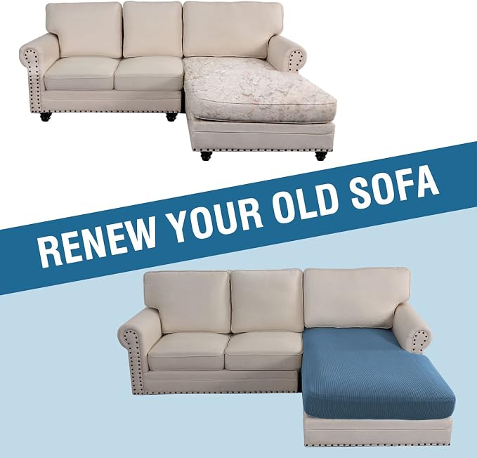 H.VERSAILTEX Sectional Couch Covers 1 Piece Chaise Slipcover L Shape Separate Cushion Couch Cover for Both Left/Right Sectional Couch (Seat Only: 1 Chaises, Dusty Blue)