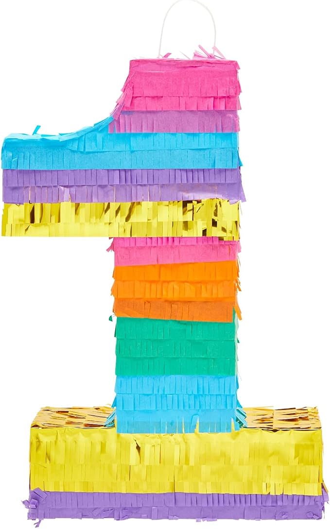 BLUE PANDA 1st Birthday Pinata - 16.5 x 11 x 3 In, Multicolor Corrugated Paper - Rainbow Pinata for 1st Birthday Decorations, Fiesta Party Decoration & Rainbow Party