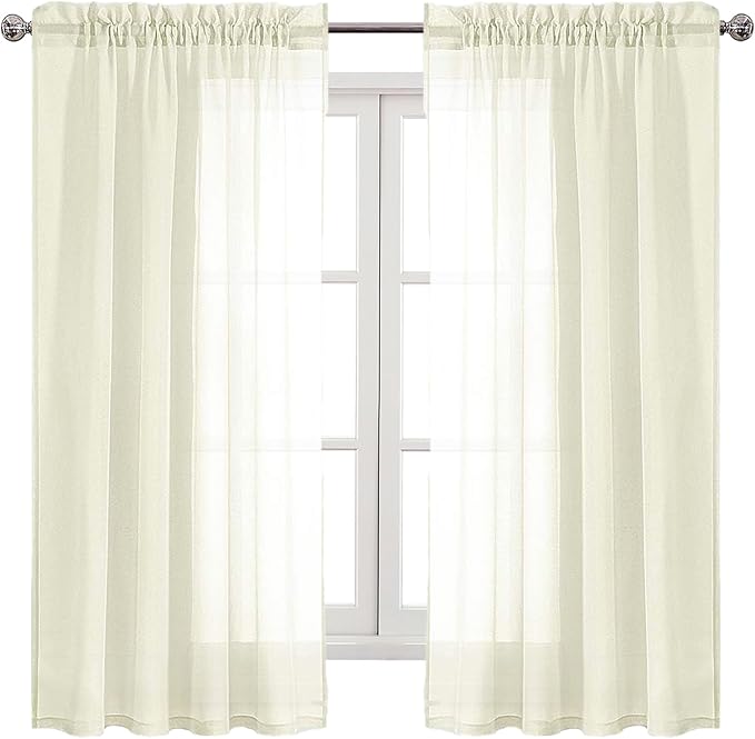 DWCN Ivory Sheer Curtains Semi Transparent Voile Rod Pocket Curtains - Image 9