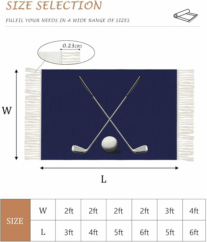 Navy Blue Kitchen Hallway Runner Rug 2X5 Ft Carpet, Washable Woven Sports Golf Ball Throw Carpet with Tassel, Non-Shedding Modern Minimalist Art Entryway Laundry Rugs