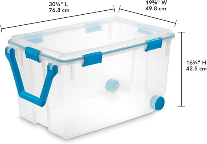 Sterilite Gasket Storage Box with Lids for Home & Office, 120 Quart, 3-Pack | Heavy-Duty, Stackable, and Organizing Containers for Bathroom, Cabinet, Closet, and Garage, Clear and Blue Aquarium Latches