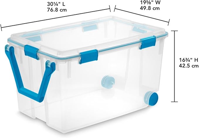 Sterilite Gasket Storage Box with Lids for Home & Office, 120 Quart, 9-Pack | Heavy-Duty, Stackable, and Organizing Containers for Bathroom, Cabinet, Closet, and Garage, Clear and Blue Aquarium Latches