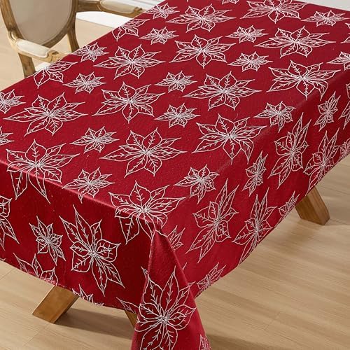 Laura Ashley Raised Embroidered Tablecloth, 60" x 120", Poinsettia Red - Image 4