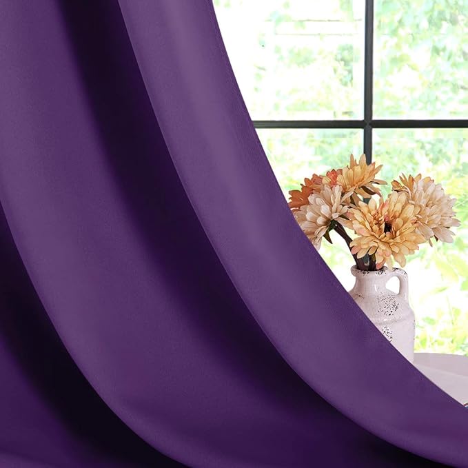 NICETOWN Blackout Curtains & Drapes for Bedroom, Royal Purple, W34 x L40, Set of 2, Triple Weave Grommet Top Thermal Insulated Light Blocking Panels for Bathroom/Living Room