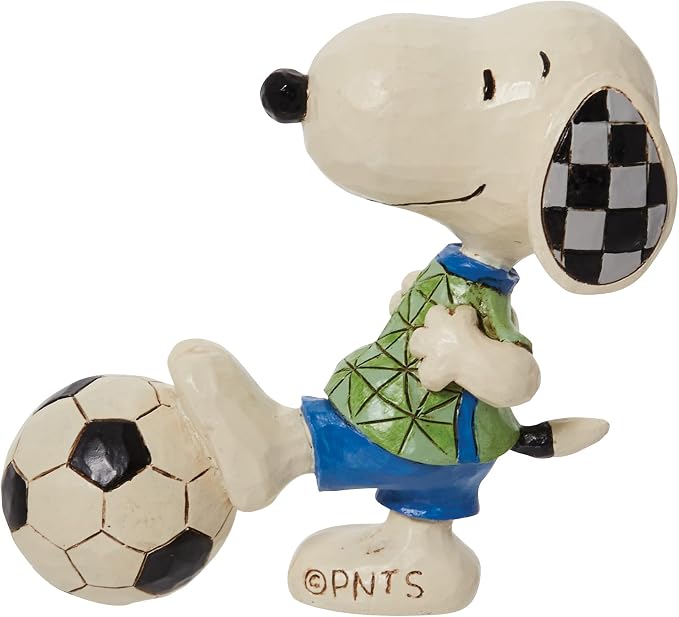 Enesco Peanuts by Jim Shore Snoopy Playing Soccer Miniature Figurine, 3.25 Inch, Multicolor