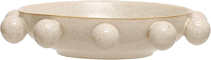 Bloomingville 9.75 Inches Stoneware Bowl with Orbs and Reactive Glaze, Cream