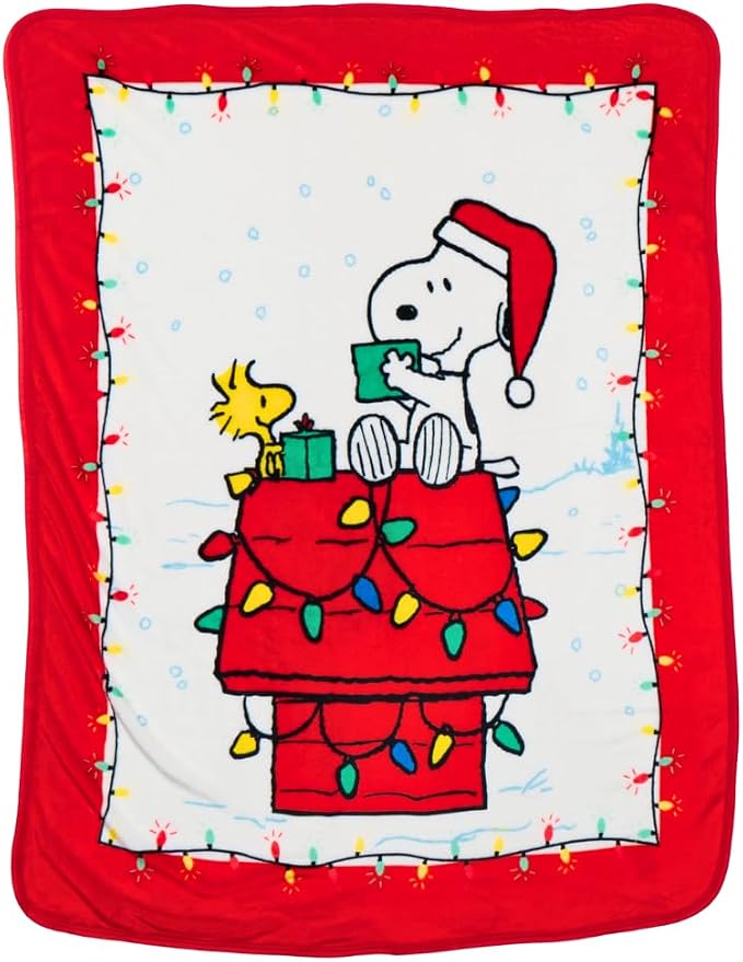 Franco Collectibles® Peanuts® Snoopy & Woodstock Holiday Christmas Super Soft Cozy Plush Throw, 40 in x 50 in, (Official Peanuts® Product)