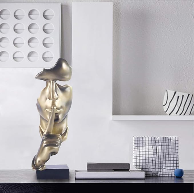 aboxoo Thinker Statue, Silence is Gold Abstract Art Figurine(Gold) | Modern Home Resin Sculptures Decorative Objects,Table Top Decor for Livingroom Home Decor,Office Study Sculpture