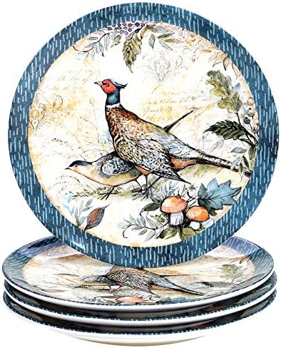 Harvest Gatherings 11" Ceramic Dinner Plates, Set of 4 – Autumn Wildlife Pheasant Theme – Rustic Farmhouse Tableware for Thanksgiving, Fall Dinners, Holiday Meals, and Nature-Inspired Entertaining by CERTIFIEDINTERNATIONAL