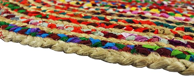Cotton Craft - Hand Woven Reversible Jute & Cotton Multi Chindi Braid Rug - 4 x 6 Feet Oval - This Rug is Made from Multi Color re-cycled Yarns, Actual Product May Vary in Color from The Image Shown