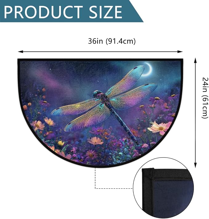 Dragonfly Half Round Door Mat Outdoor Doormat Bedroom Entrance Rug A14 | Dragonfly Flower Floral Semi Moon Door Mat Non-Slip Absorbent Kitchen Rug Indoor Welcome Bath Mat 36" X 24"