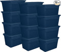 Sterilite Tote, Plastic Storage Bins with Snap Lids, 30 Gallon, 12-Pack | Marine Blue - Stackable Home Organizers with In-Molded Handles for Bedroom, Garage, Basement and Attic