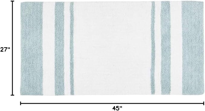 Madison Park Reversible Spa Cotton Bath Rug 100%-Cotton Striped Ultra Soft Water Absorbent, Fast Drying, Bath-Mats, Non-Slip Absorbent Quick Dry Mats for Tub, Shower Room, and Bathroom, 27x45, Aqua