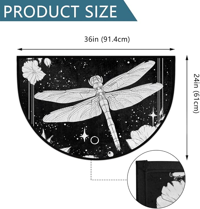 Dragonfly Half Round Door Mat Outdoor Doormat Bedroom Entrance Rug A15 | Vintage Dragonfly Semi Moon Door Mat Non-Slip Absorbent Kitchen Rug Indoor Welcome Bath Mat 36" X 24"