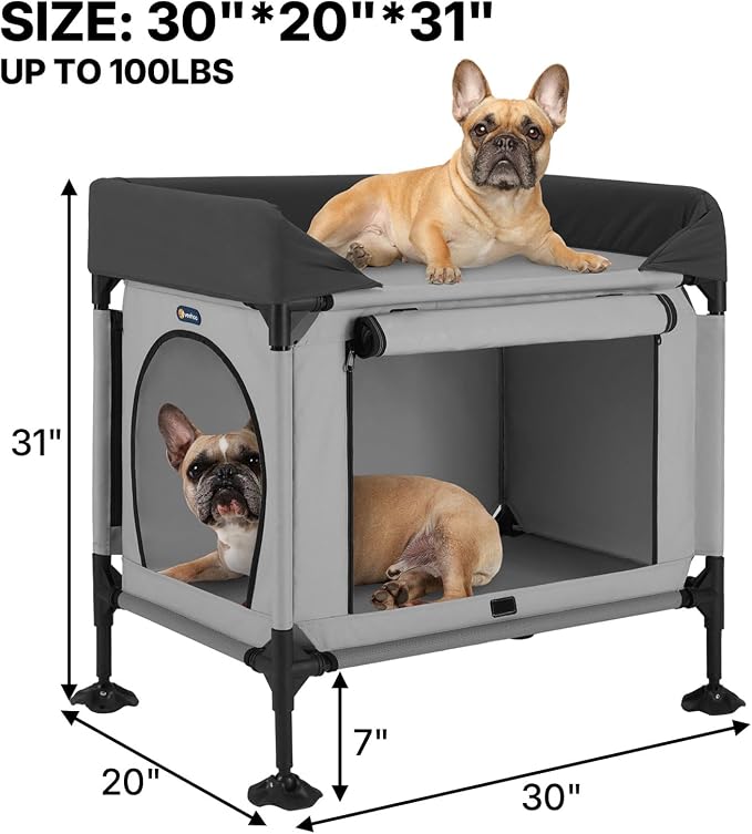 Veehoo Dog Bunk Bed, Dog Beds Attachment to Human Bed, Bedside Dogs Cot for Small, Medium Cats & Dogs, Pet Window Perch, Grey