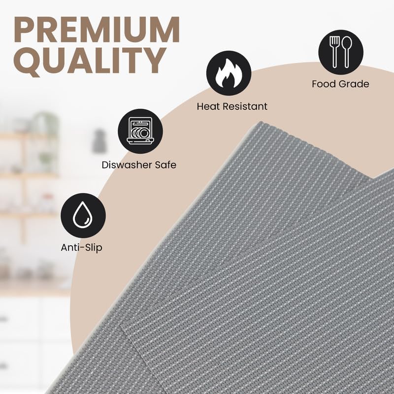 Dainty Home Washable Placemats Set of 6 – 12x18 Inch, Heat-Resistant, Non-Slip, Modern Table Mats for Dining, Kitchen, Family Meals – Easy to Clean, Durable