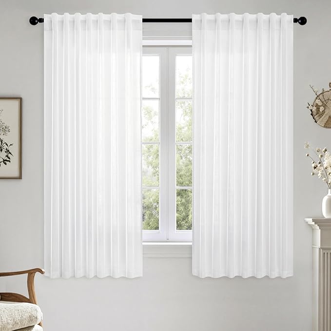MIULEE White Linen Curtains Short 60 Inch Length 2 Panels by MIULEE