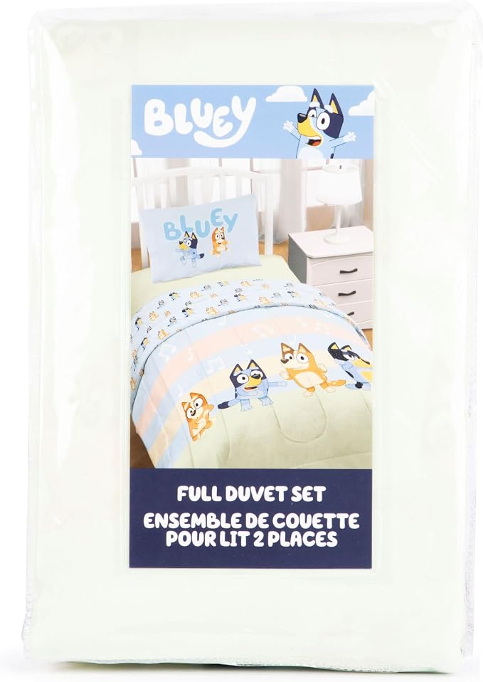 Jay Franco Kids Duvet Cover Set – 3 Piece Super Soft Bedding with Sham Pillowcase, Cover ONLY - Comforter Not Included, Multi - Bluey, Full