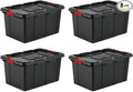 Sterilite Industrial Storage Tote with Lids for Garage, 27 Gallon, 8-Pack | Heavy-Duty and Stackable Utility Box Containers for Home, Office, and Basement Organization, Black