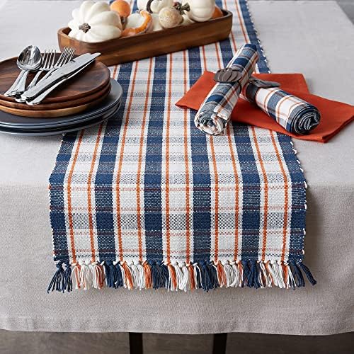 DII Thanksgiving & Fall Table Decoration Autumn Farmhouse Plaid, Ribbed Table Runner, 13x72, Blue & Orange - Image 2