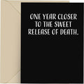 Happy Birthday Card, Single 4.25 X 5.5 Greeting Card With Envelope, Blank Inside, Funny Birthday Cards For Men and Women, One Year Closer To The Sweet Release Of Death