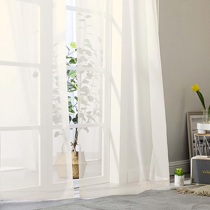 Cream Sheer Curtain for Bedroom Living Room 78 Inches Long 2 Panels Set - Image 8