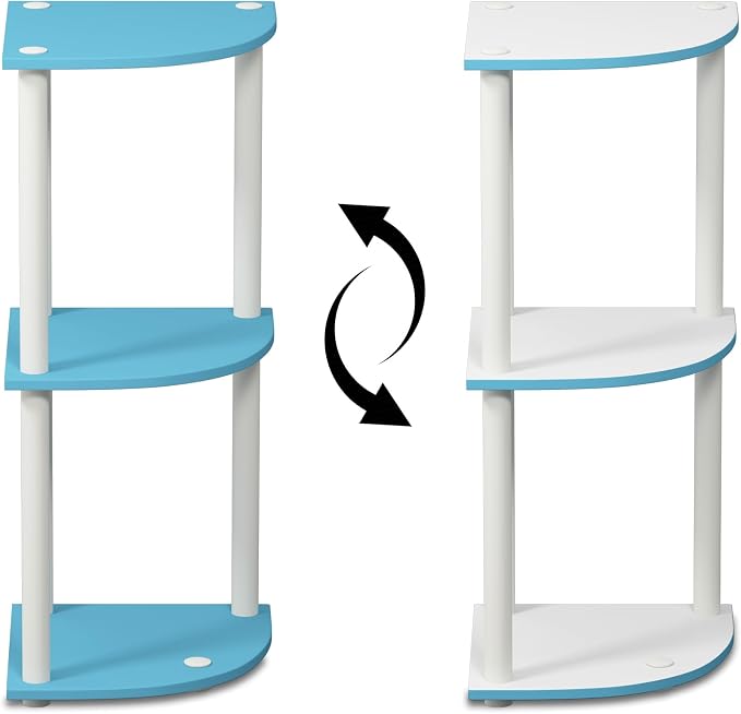 Furinno TURN-N-TUBE Corner Shelf, 3-Tier Corner Bookshelf, Display Storage Shelves with Open Shelves, for Organization and Storage, Living Room, Home Office, Garage, Light Blue