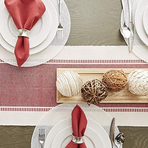DII Dobby Stripe Table Runner, 13x72 Barn Red & Cream Background - Image 5