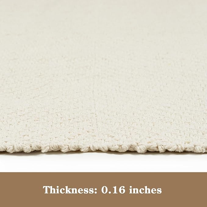 Collive Boho Living Room Area Rugs, 5 X 8 ft Washable Moder Woven Cotton Bedroom Rug, White Farmhouse Braided Carpets for Dining Room Nursery Room Dorm Patio Balcony Decor
